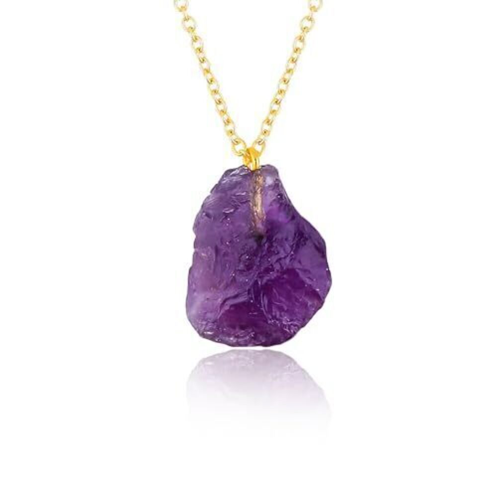 7649 Raw Amethyst Gemstone Necklace – Natural Crystal Pendant on 18K Gold